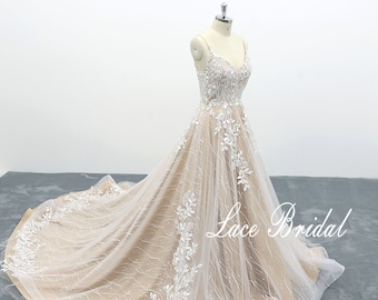 Sexy Spaghetti Strap Chapel Train Beach Wedding Dresses